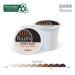 Tully's French Roast K-Cup steaming cup releasing rich aroma
