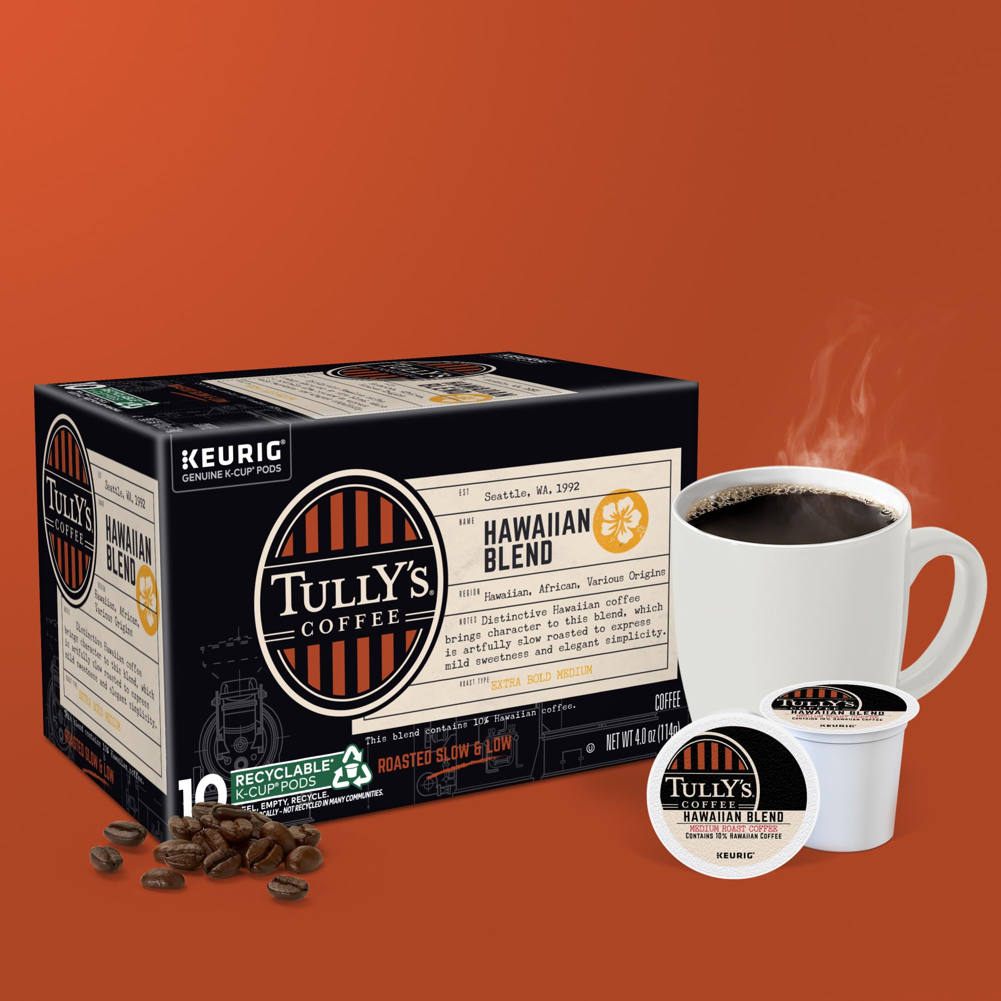 Low and slow roast imagery evokes blended beans for mild sweetness.