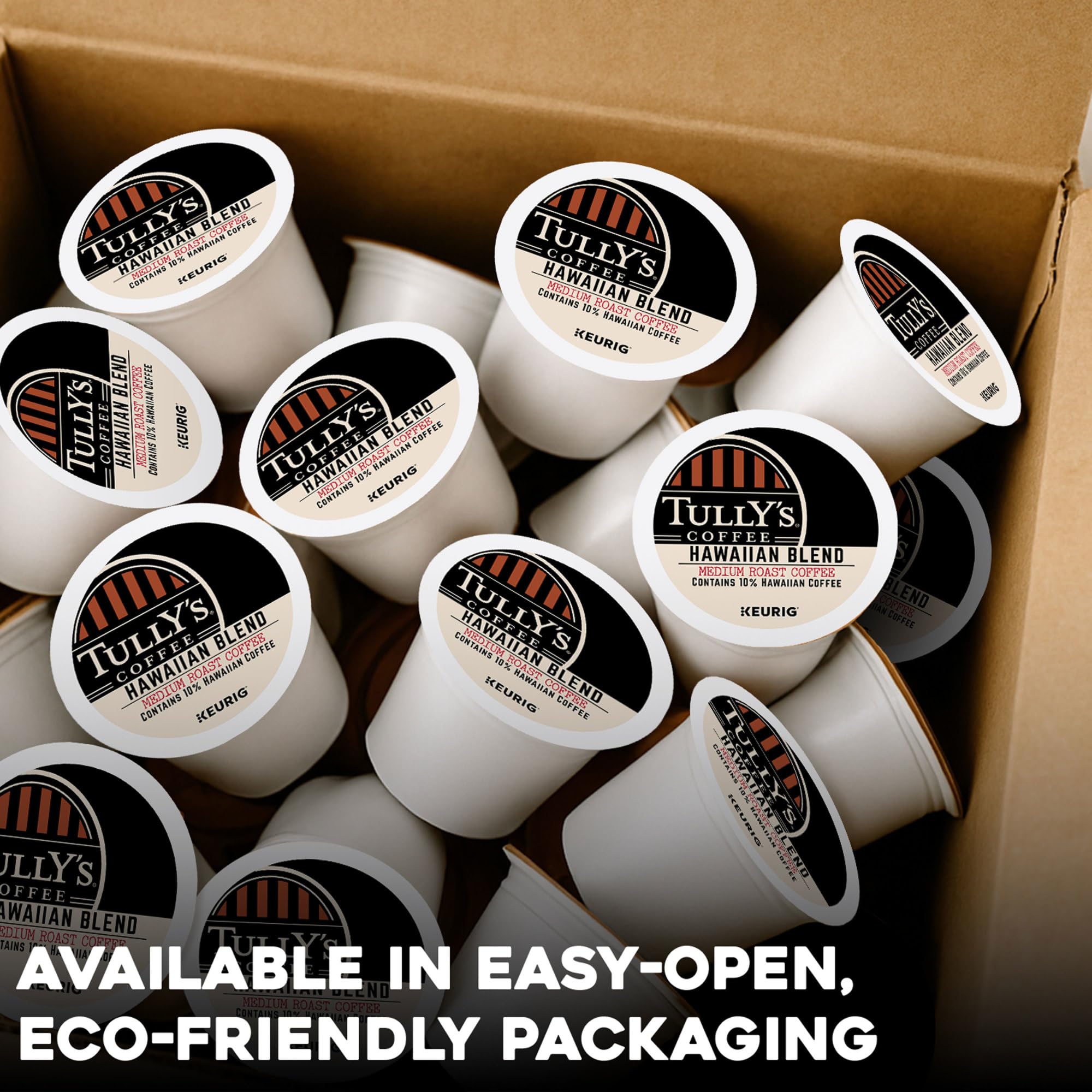 Tully's Hawaiian Blend pod on surface for convenient, single-serve brewing.