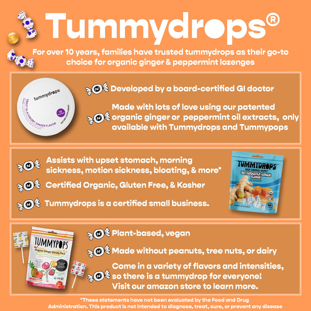 Tummydrops butterscotch ginger lozenge closeup showing smooth texture