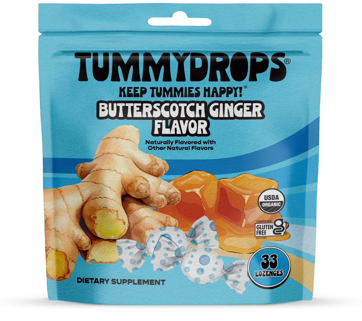 Tummydrops butterscotch ginger lozenge pack for on the go digestive support