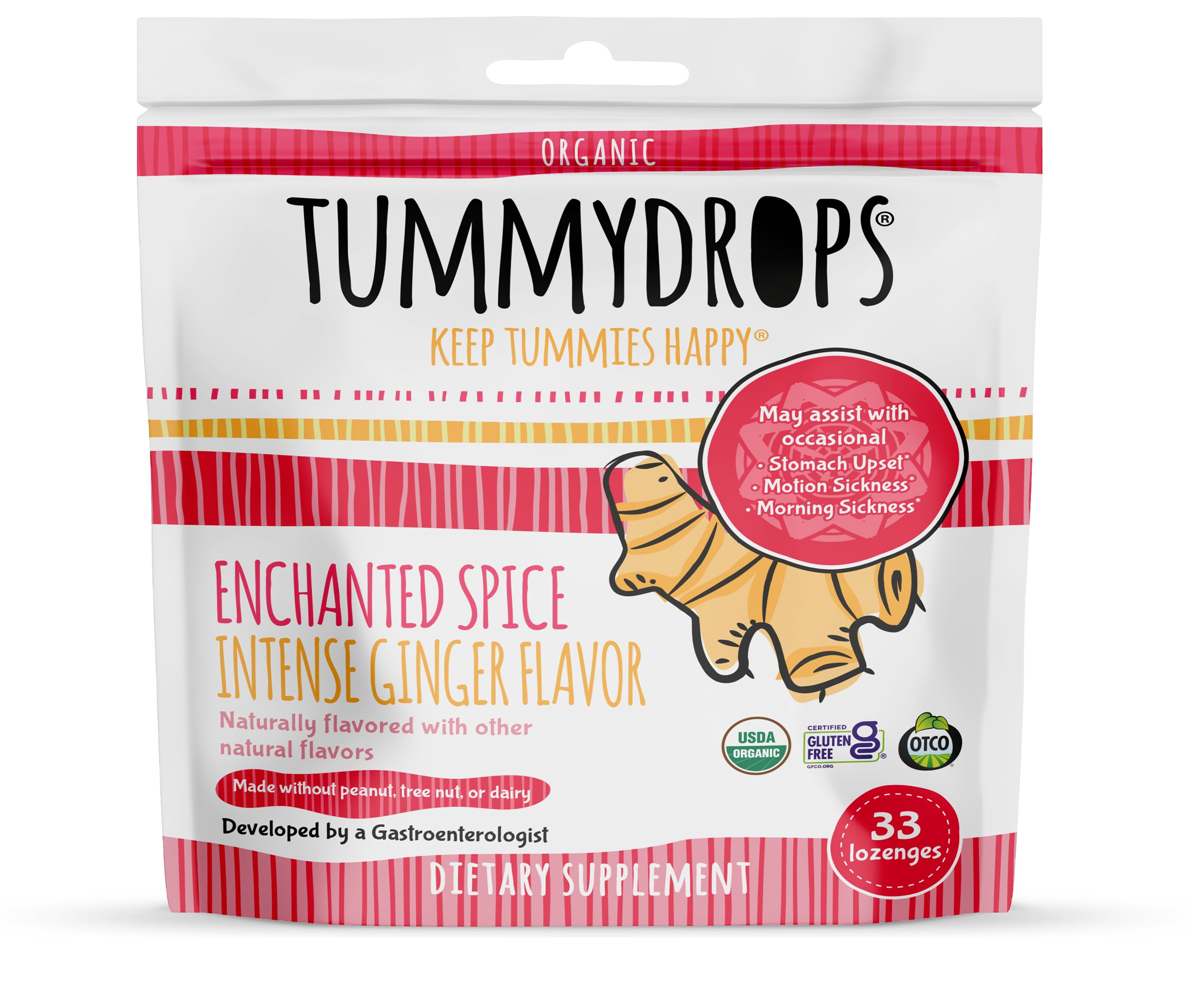 Tummydrops Enchanted Spice bottle pour highlights bold ginger flavor for spice lovers.