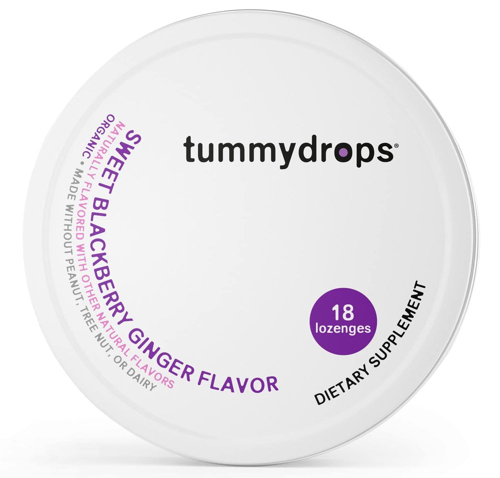 Tummydrops Mellow Ginger yumberry tin close-up emphasizing berry notes and aroma.