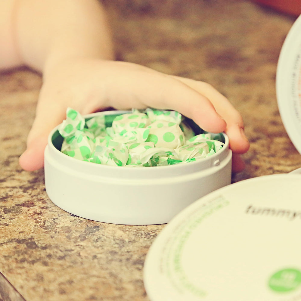Tummydrops travel-friendly packaging ready for on-the-go peppermint bites.