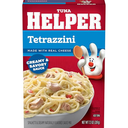 Tuna Helper Tetrazzini featuring 100% real cheese for rich flavor.