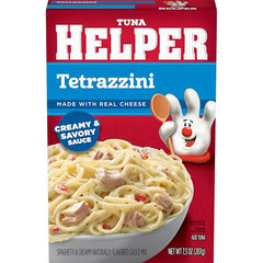 Tuna Helper Tetrazzini featuring 100% real cheese for rich flavor.
