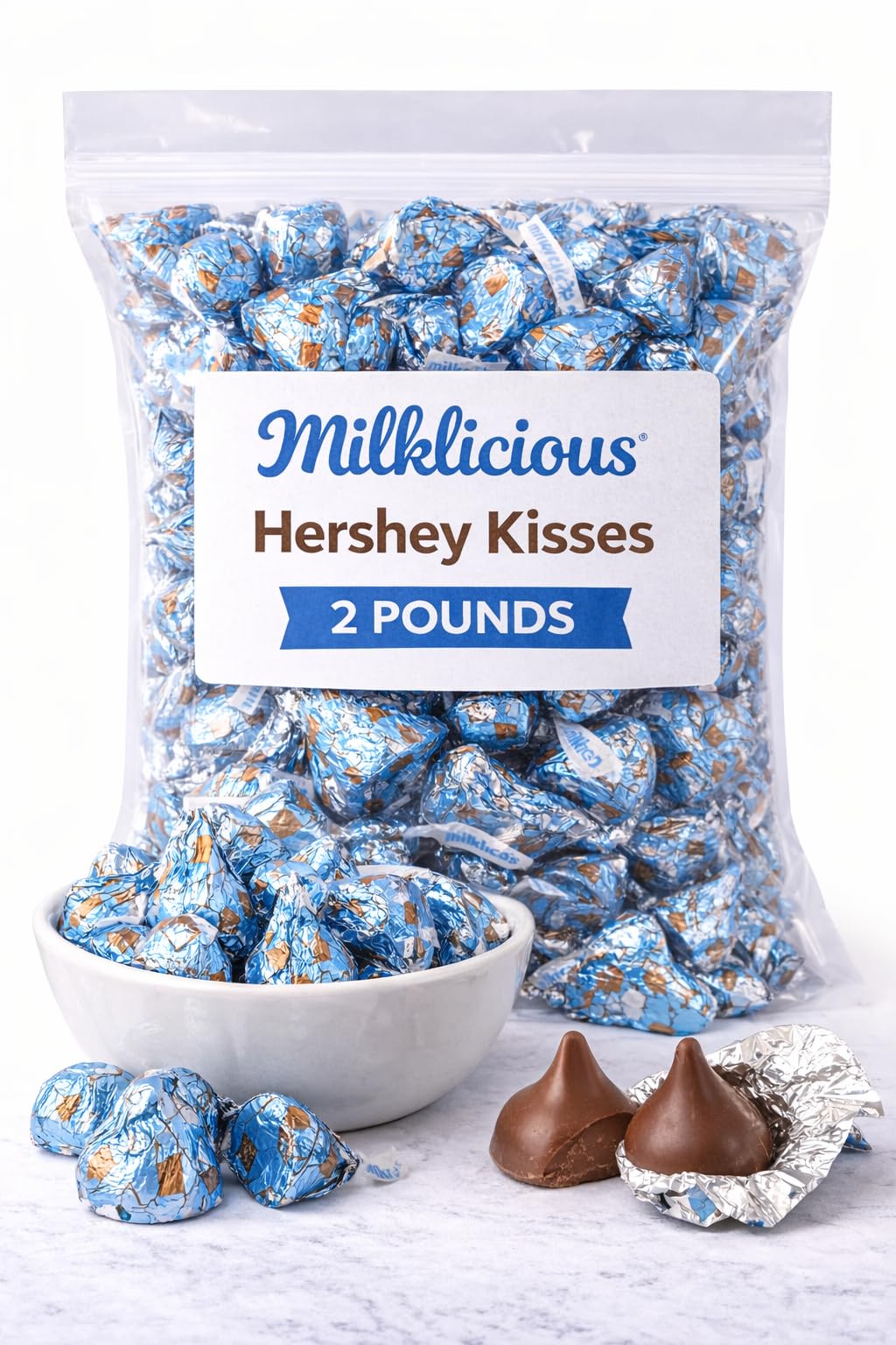 Tundras Chocolate Kisses Milklicious candy in a dish for easy sharing.