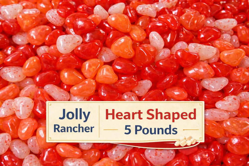 Tundras heart-shaped jelly beans in red, pink, and white.