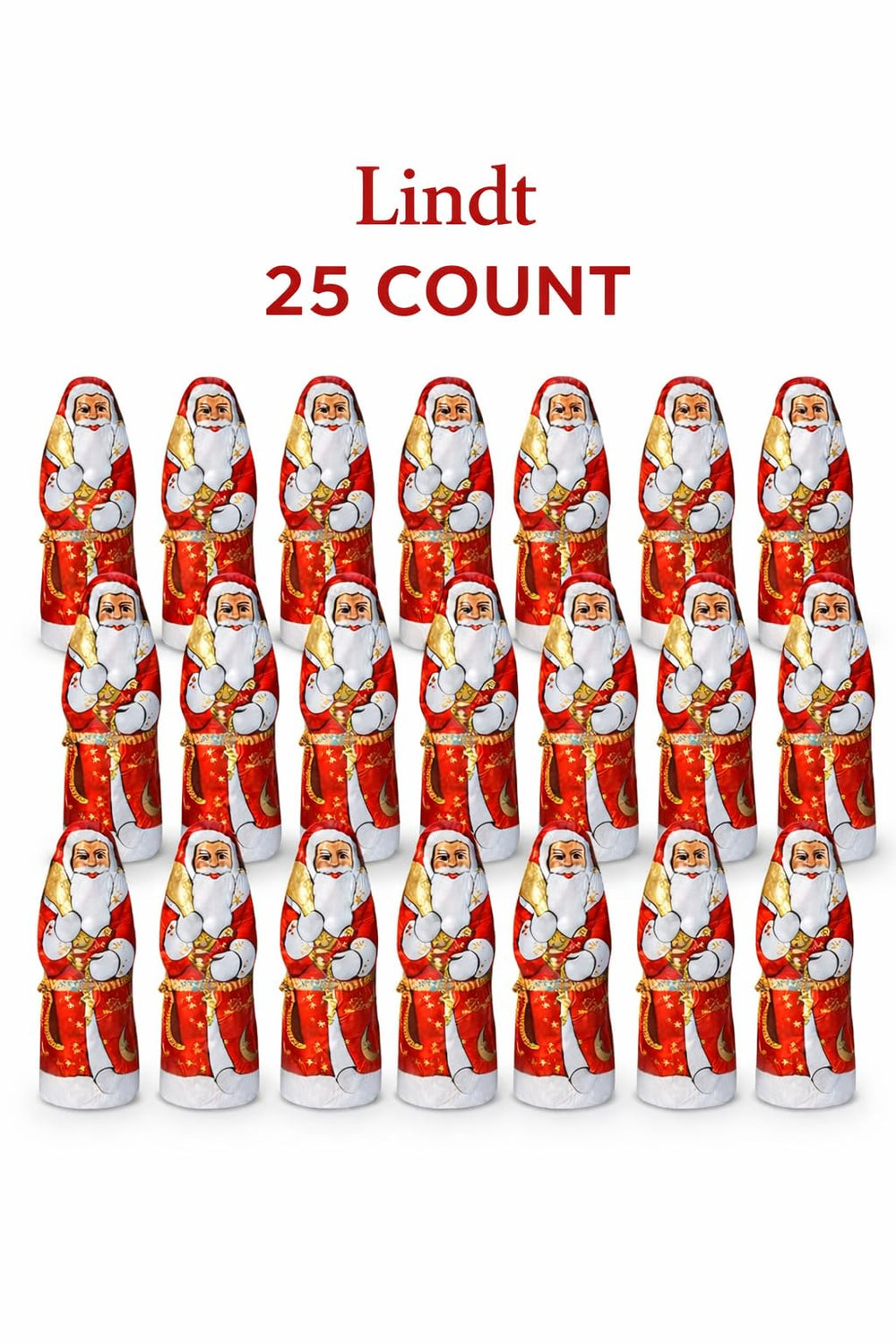 Lindt Milk Chocolate mini Santa in seasonal foil, perfect stocking stuffers.