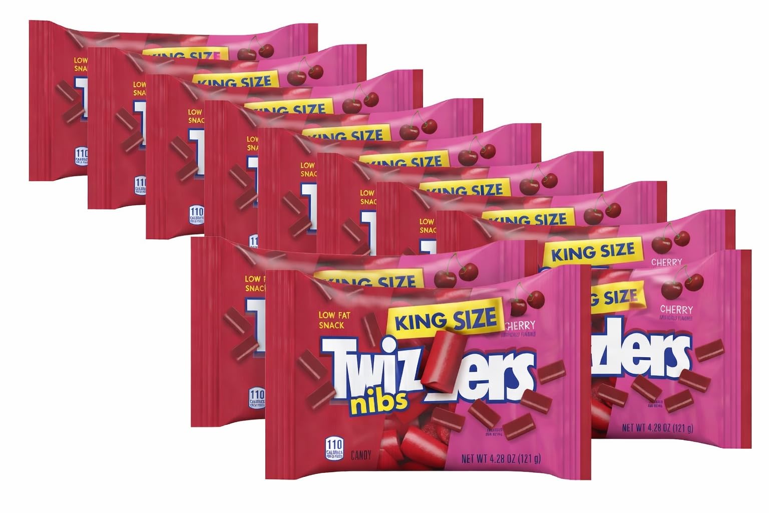 Tundras Twizlers Cherry Nibs unwrapped closeup, showing chewy texture for a fruity snack.