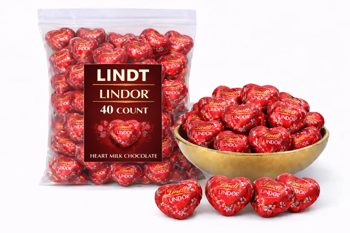 Tundras Valentines Day milk chocolate heart box, festive gift wrap ready for sharing.