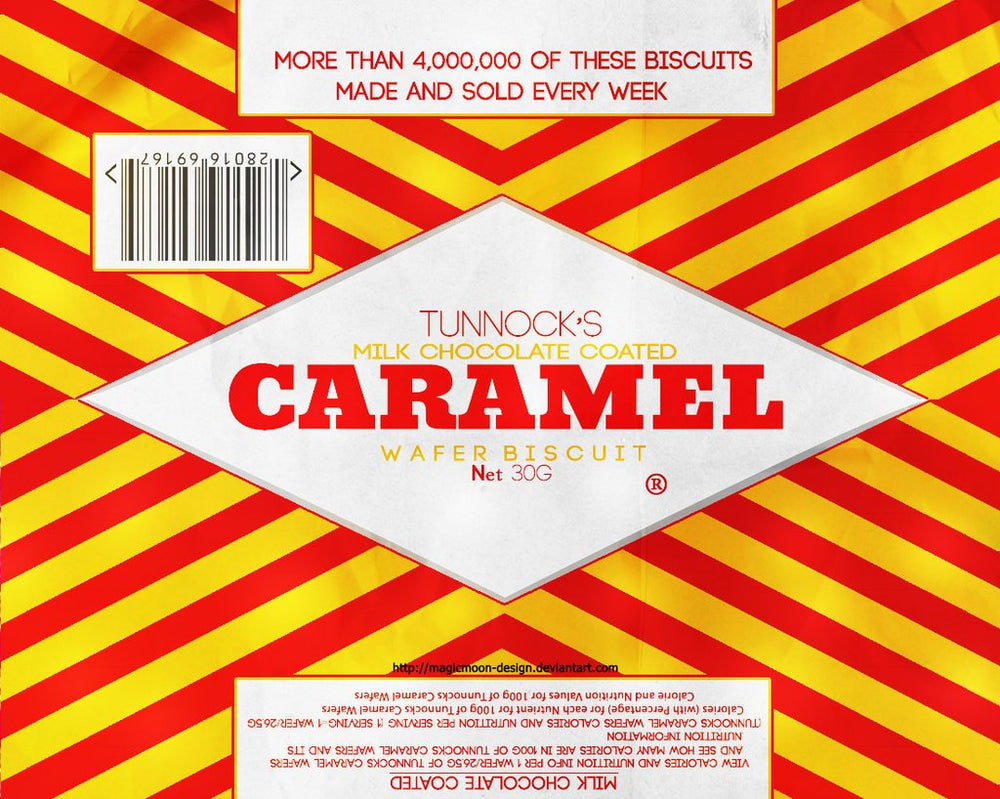 Tunnock's Caramel Wafers 12-bars pack back, gift-ready display for tea time