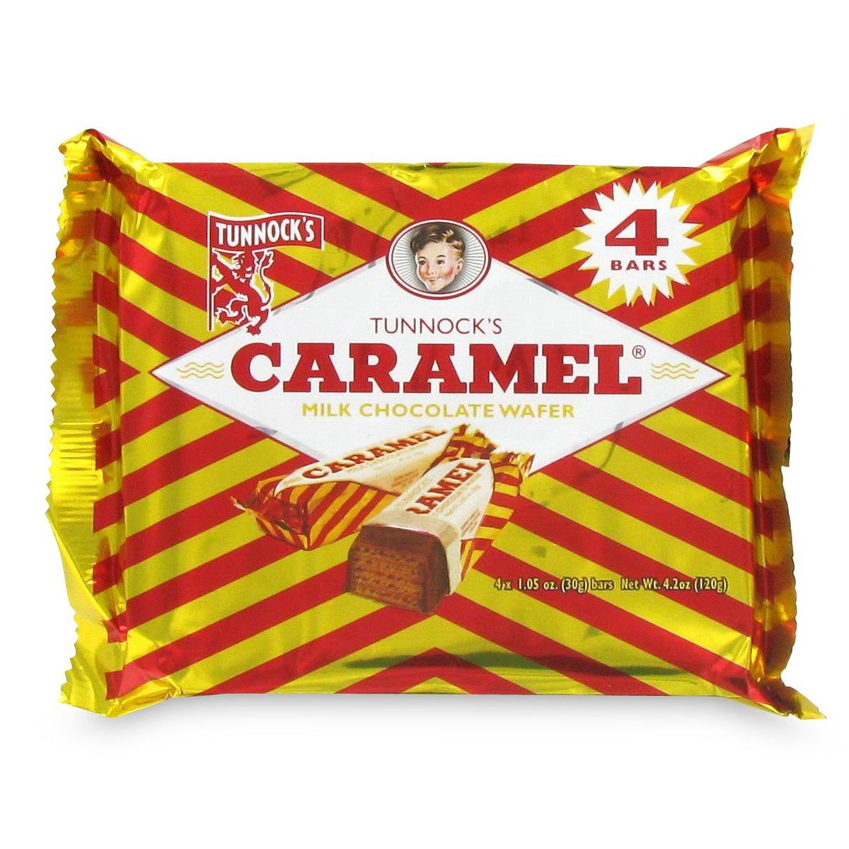 Tunnock's Caramel Wafers 12-bars pack front view, ideal sharing snack with tea