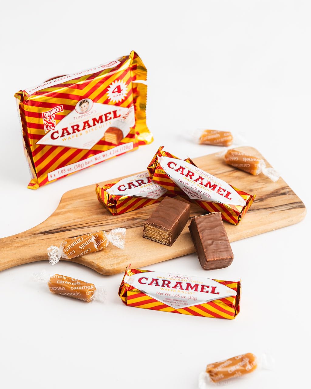 Tunnock's Caramel Wafers on a plate, a cozy tea-time treat with friends.