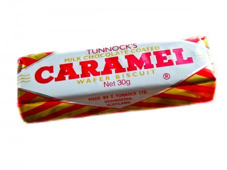 Tunnock's Caramel Wafers wafer-layers closeup showing crisp layers and caramel