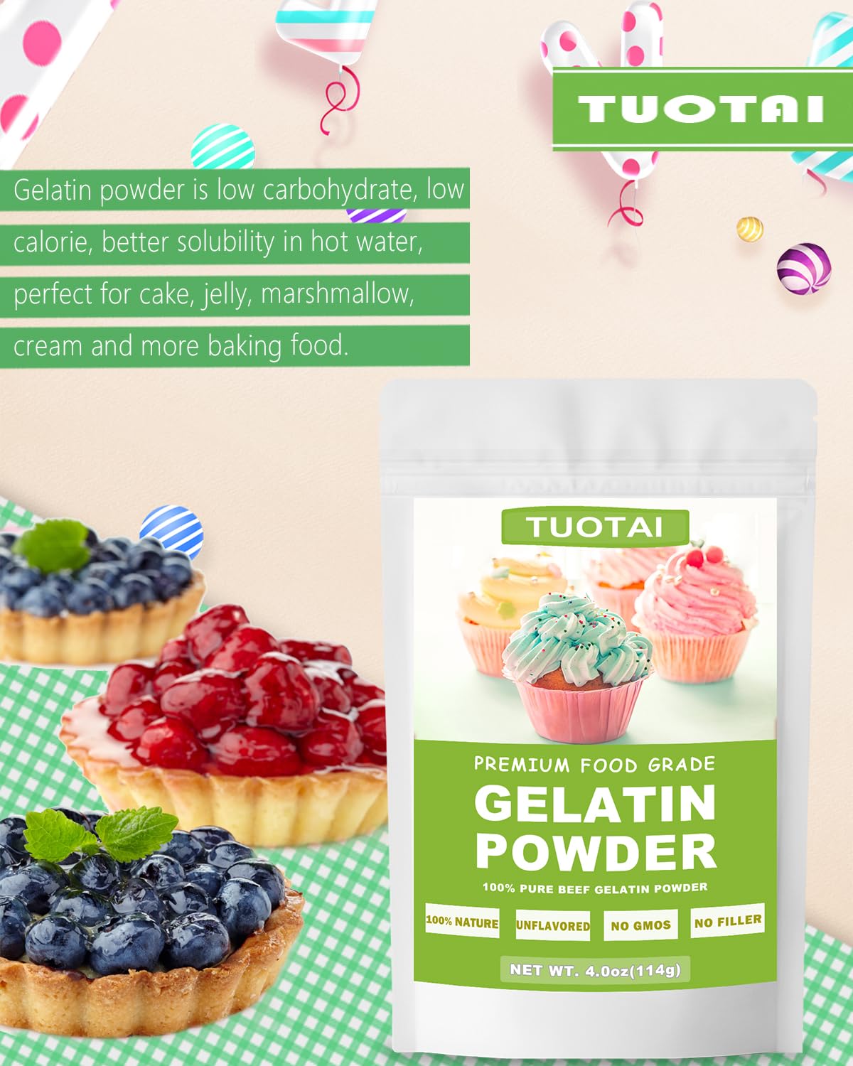 TUOTAI gelatin powder whisked into cake batter to stabilize textures