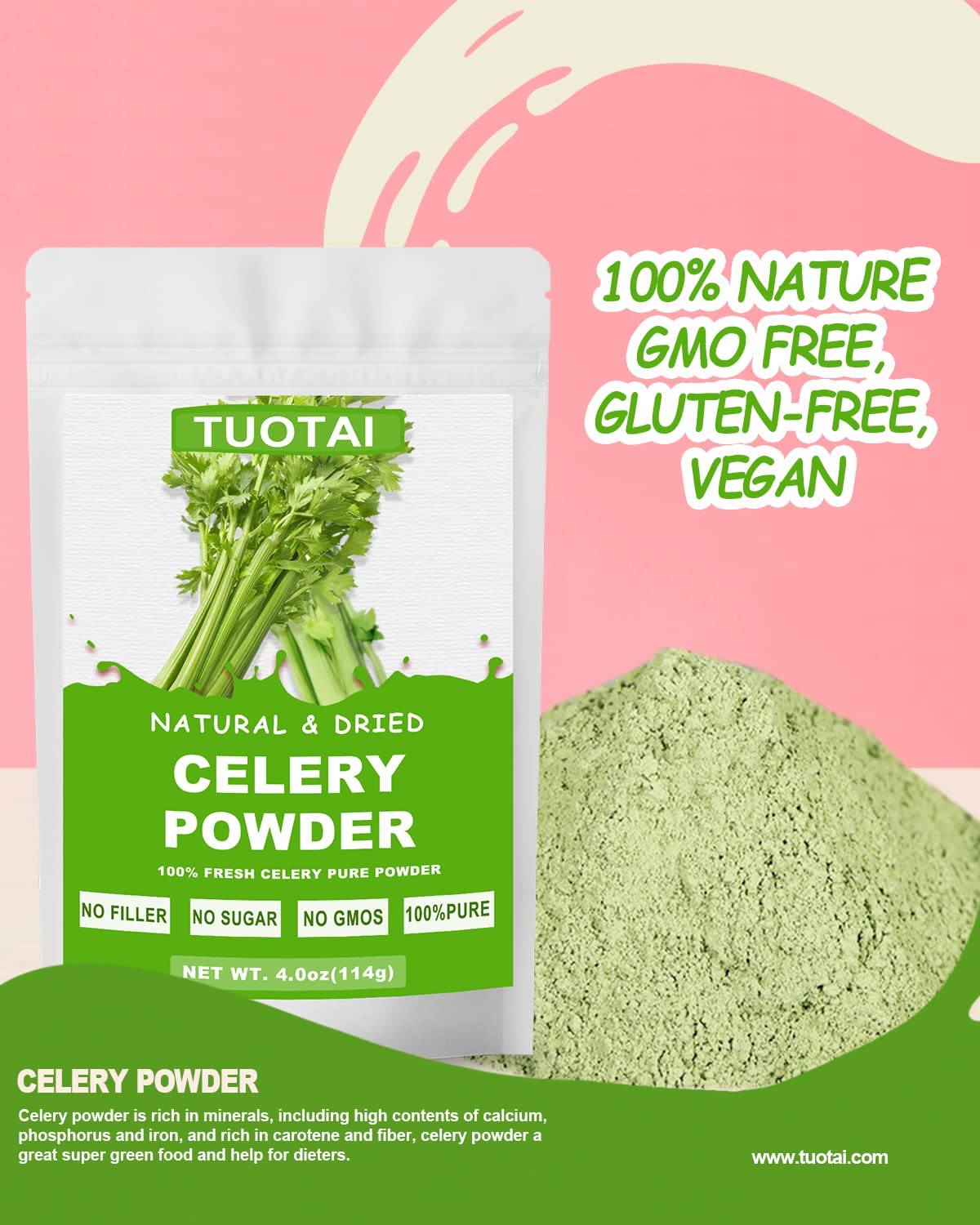 TUOTAI Celery Powder scoop demonstrates convenient measuring for precise portions