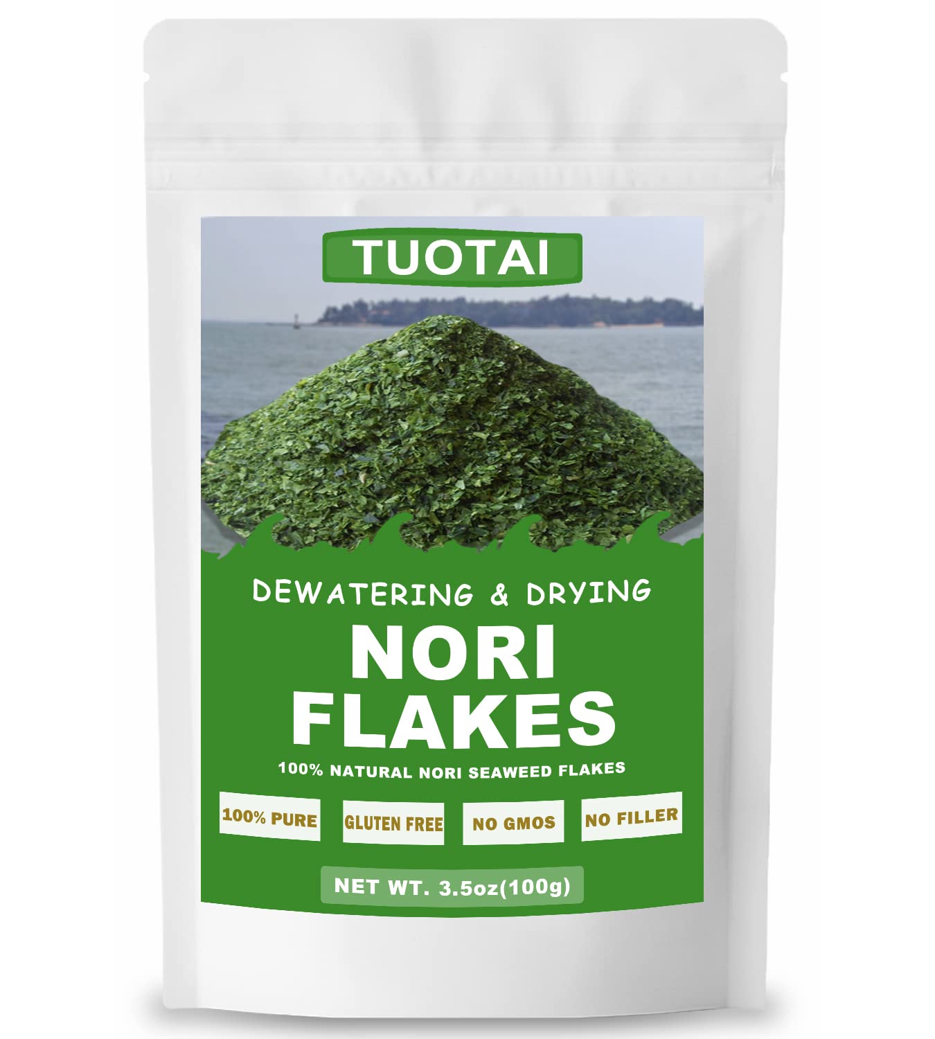 TUOTAI Raw Nori flakes in a jar, rich in fiber for everyday meals.