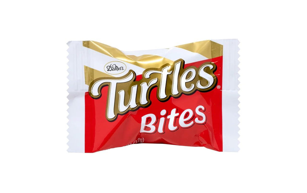 Turtles bite-size bars in an office setting as a small desk snack option.