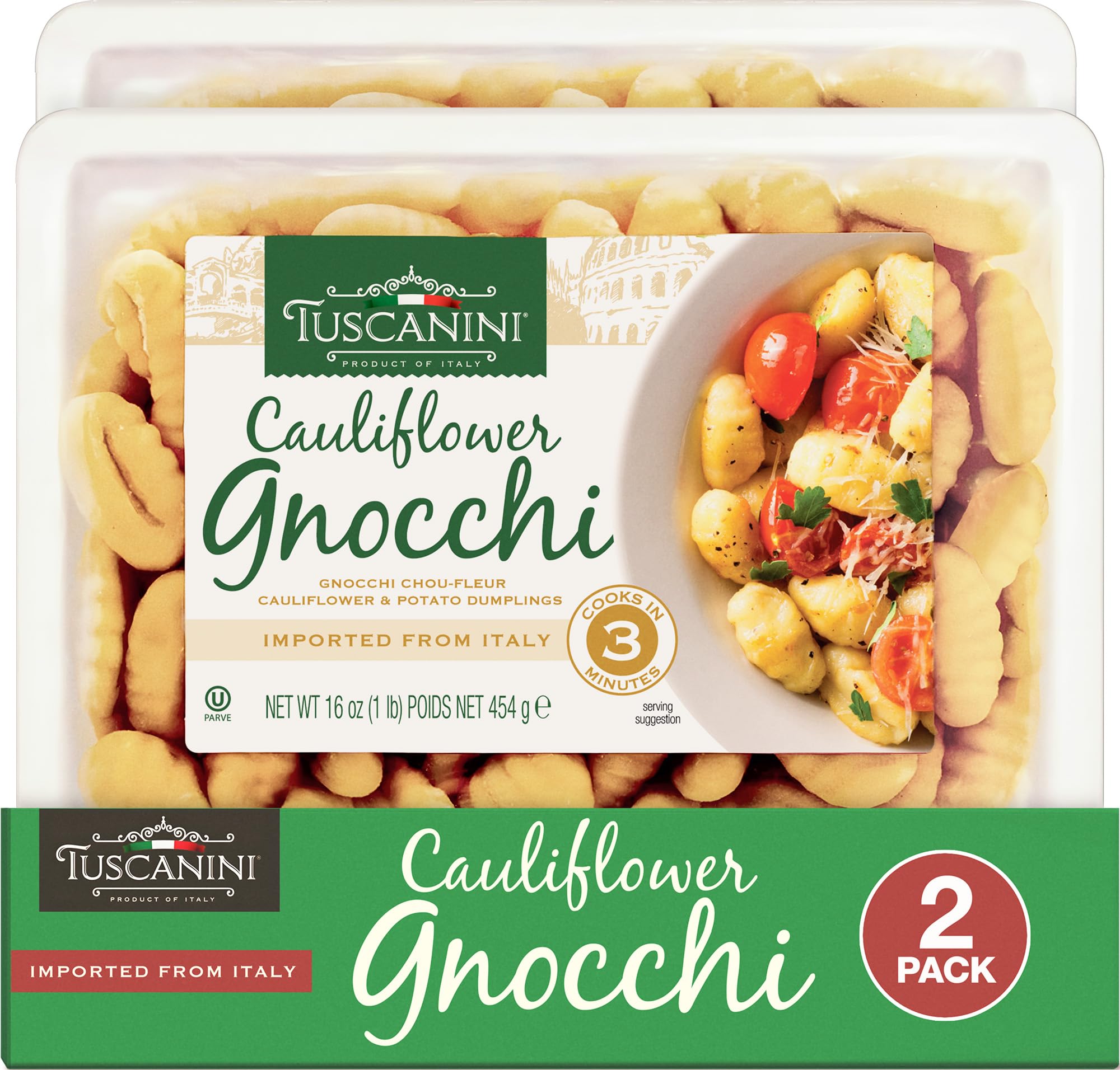 Tuscanini cauliflower gnocchi 2-pack box, convenient packaging for freshness and quick meals