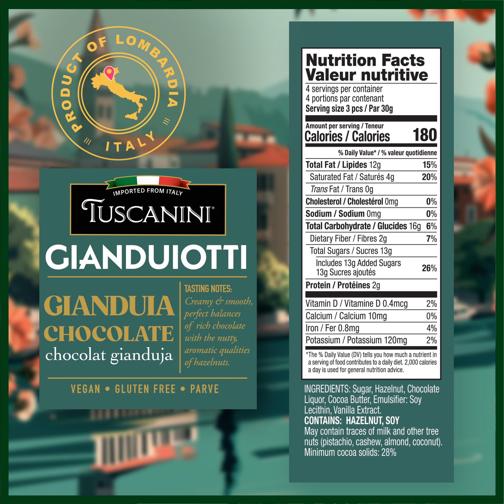 Tuscanini Gianduiotti hazelnuts close-up, creamy gianduia with roasted nuts.