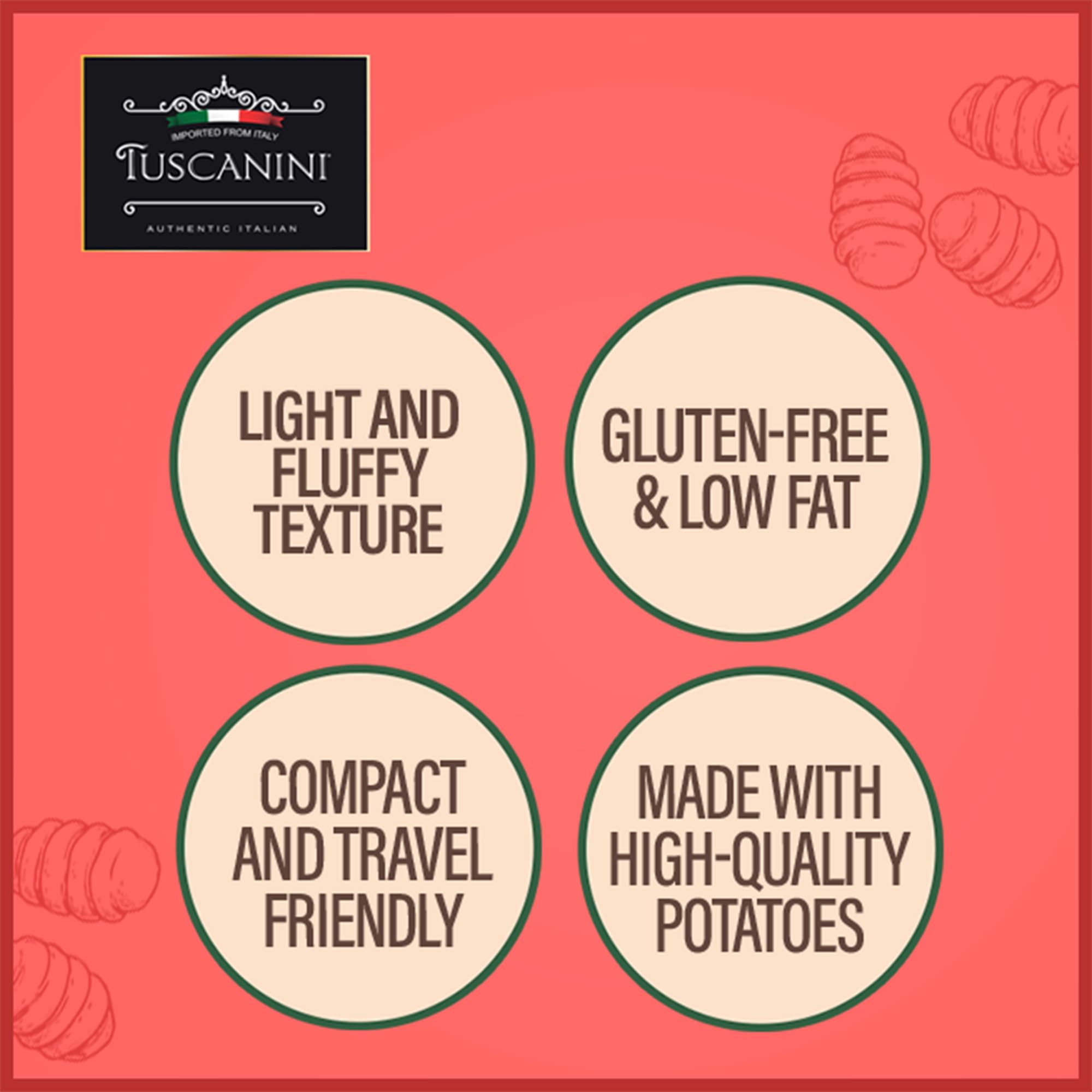 Tuscanini gluten free gnocchi ready to eat with sauce.