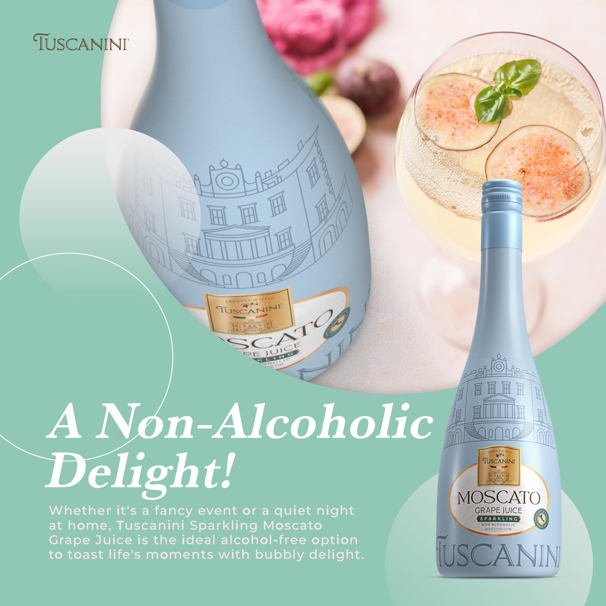 Close-up of the Tuscanini Moscato label highlighting premium Italian craftsmanship.