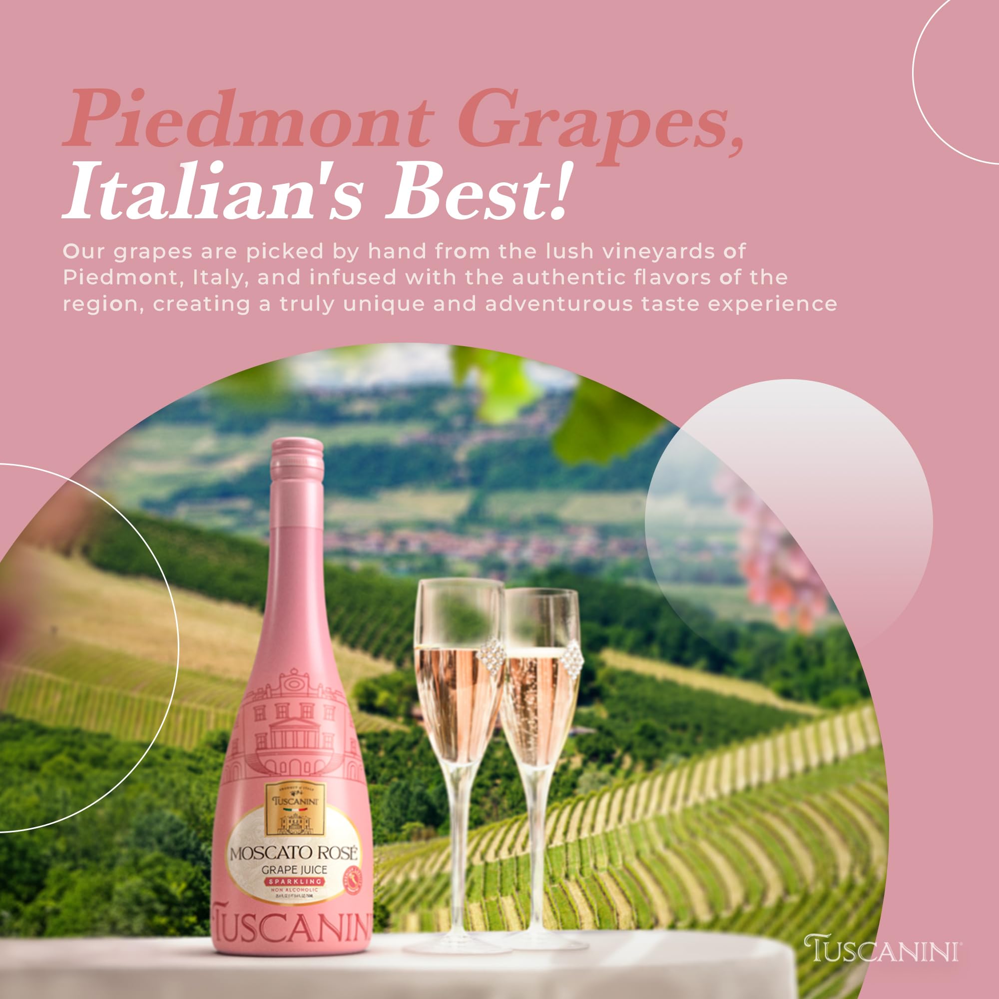 Tuscanini Italia Moscato label closeup, signals authentic Italian craftsmanship and premium ingredients.