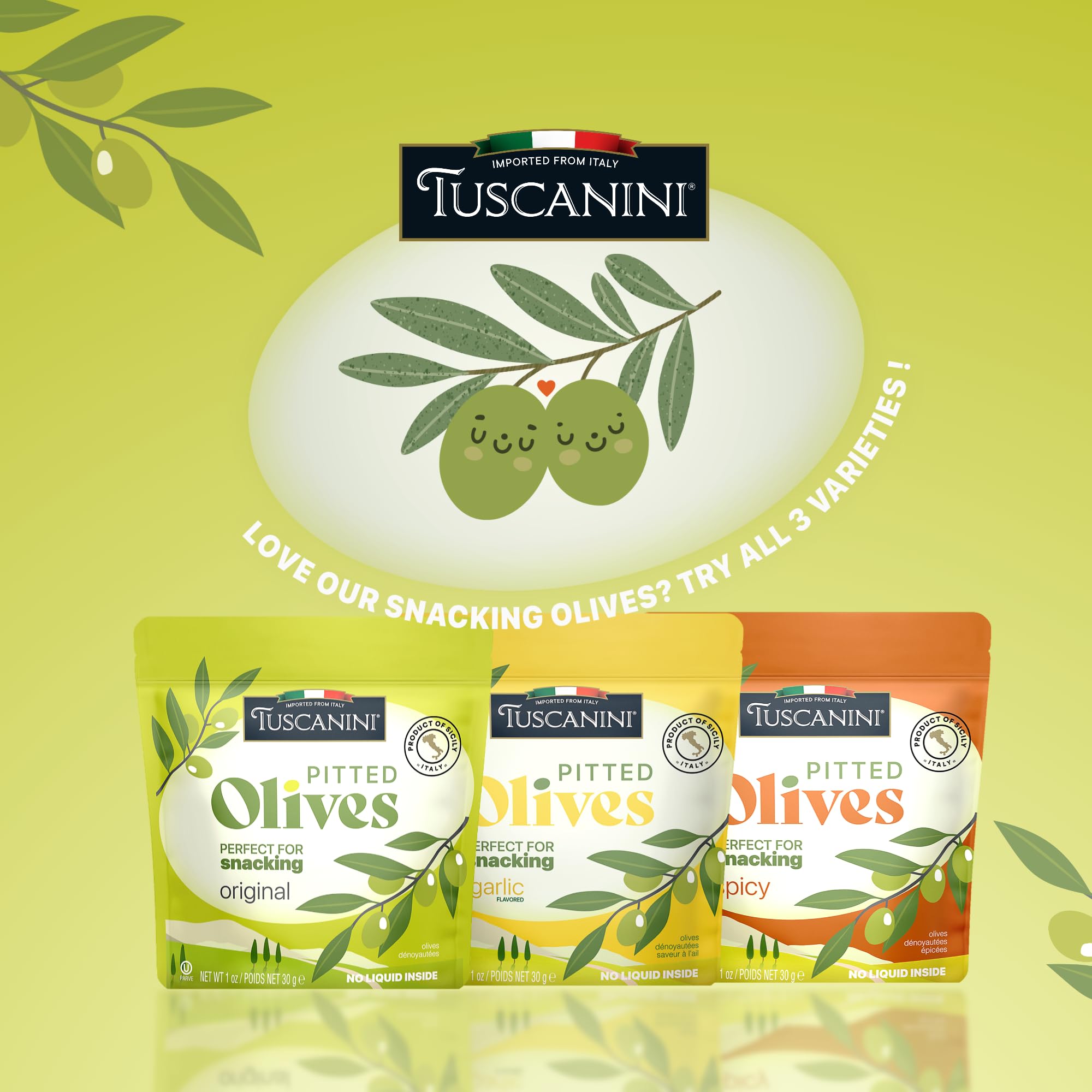 Tuscanini Kosher Olive Snack Pouch — certified kosher convenience for lunchboxes.