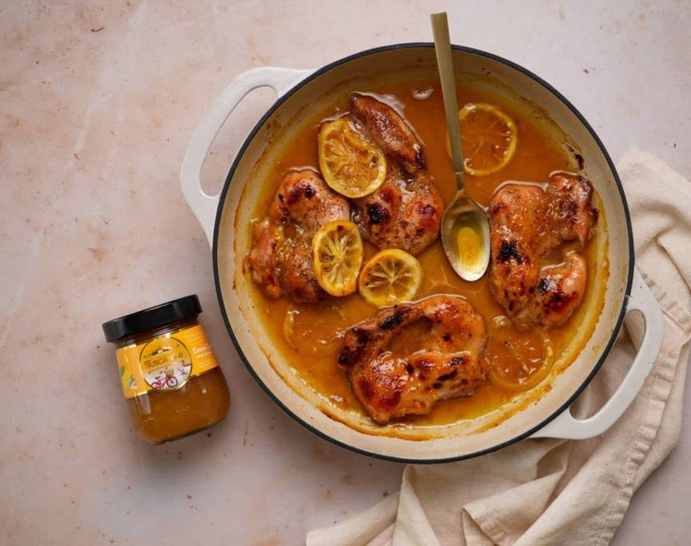 Pouring Tuscanini preserves to glaze meats or desserts