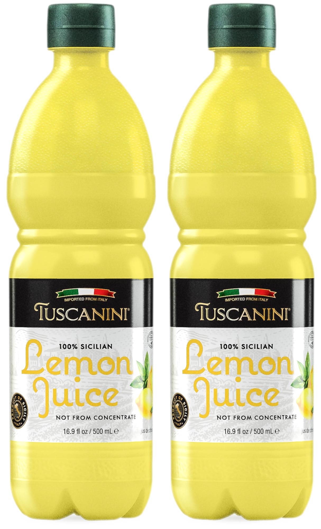 Tuscanini lemon juice bottle with no water added for pure citrus flavor
