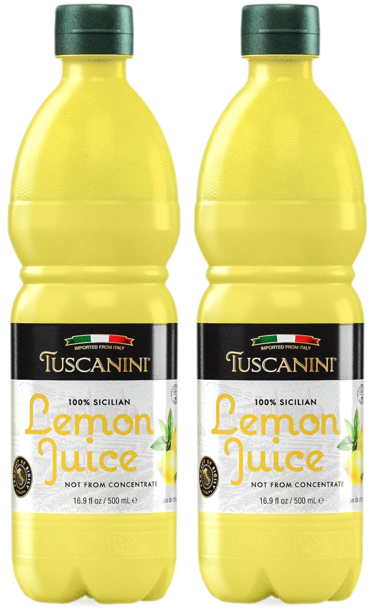 Tuscanini lemon juice bottle with no water added for pure citrus flavor