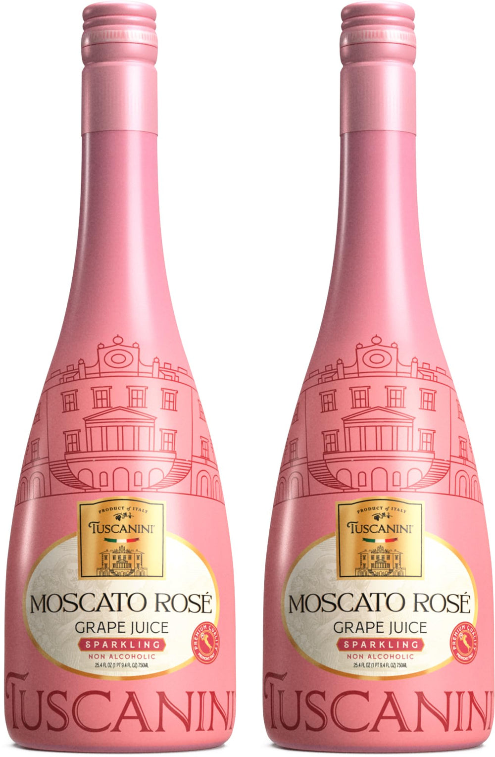 Tuscanini Moscato Rose sparkling bottle, ideal for celebrations and non-alcoholic toasts.