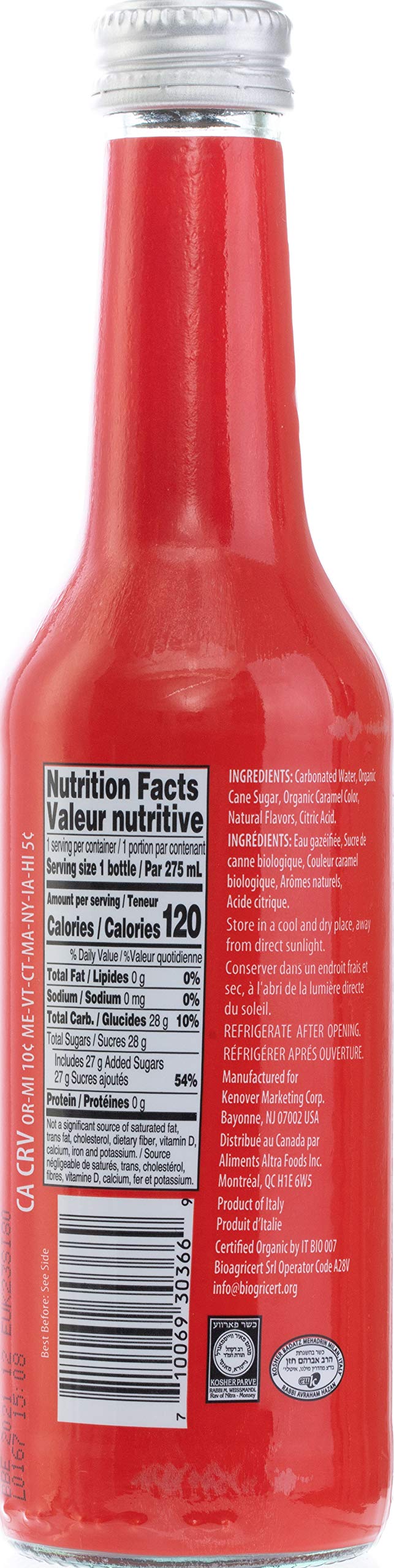 Tuscanini Organic Cola label closeup, clean ingredients and trusted branding visible