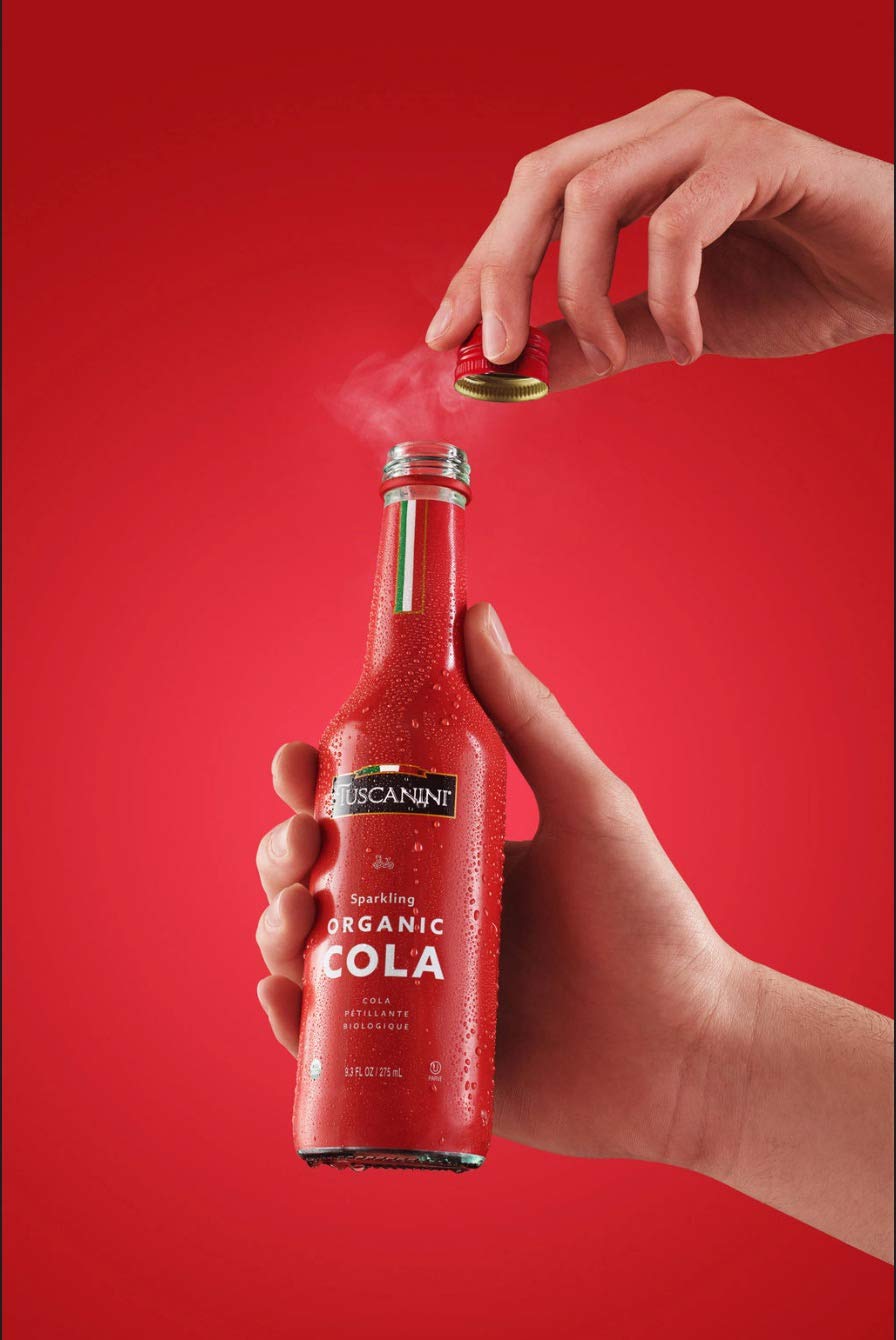 Six-pack packaging of Tuscanini Organic Cola for sharing