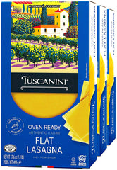 Tuscanini oven-ready flat lasagna box on counter, ready for effortless weeknight meals.