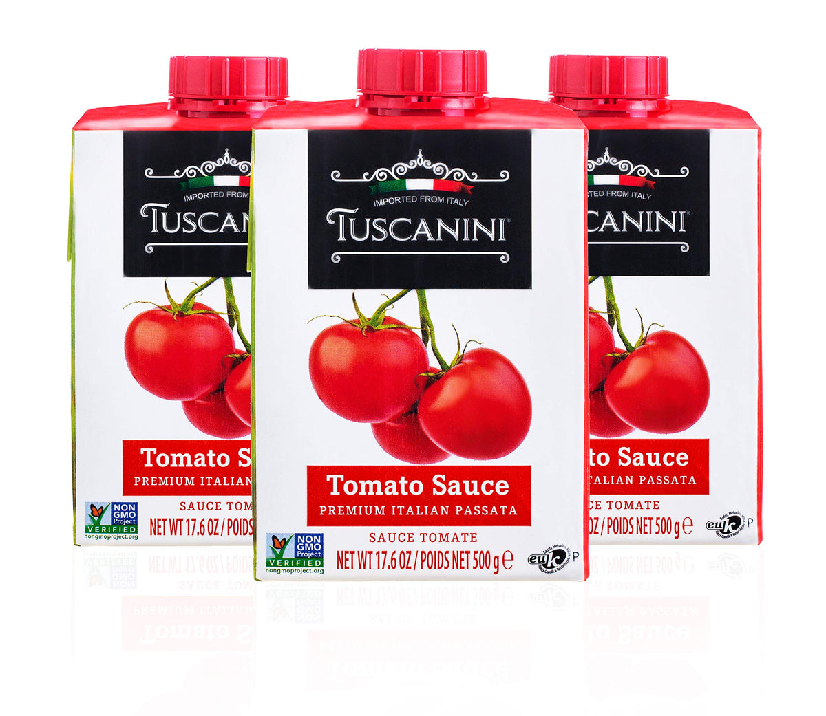 Tuscanini passata carton seal emphasizes BPA-free packaging for safe storage.