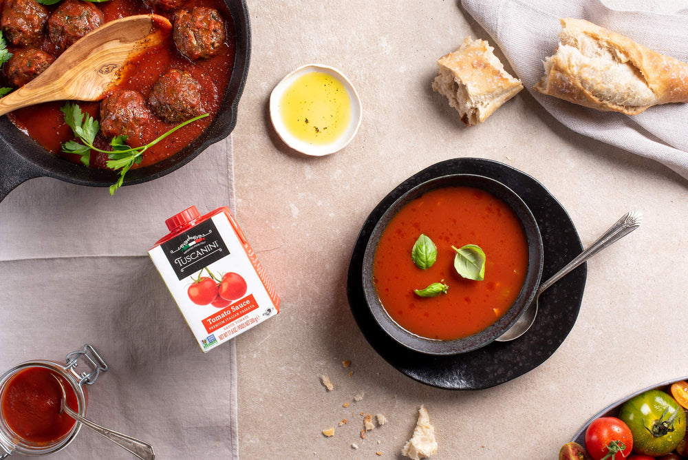 Italian label art on Tuscanini passata evokes authentic Italian heritage.