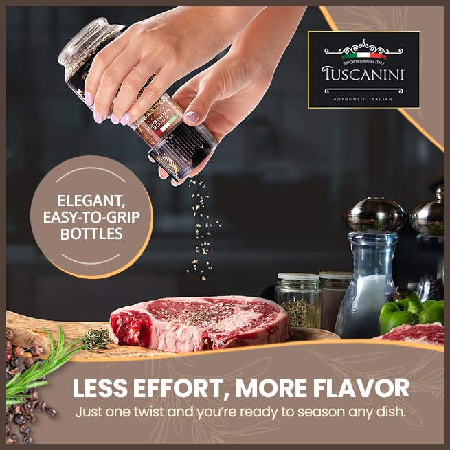 Tuscanini Premium Italian Medley Spice Grinder cap seals freshness and aroma.