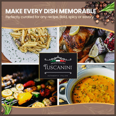 Tuscanini Premium Italian Medley Spice Grinder fresh grounds enhance dishes.