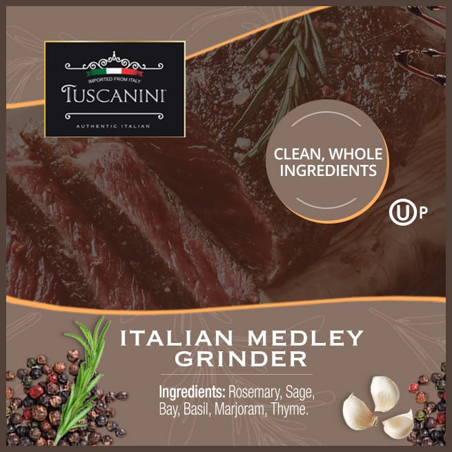 Tuscanini Premium Italian Medley Spice Grinder pour over a finished dish.