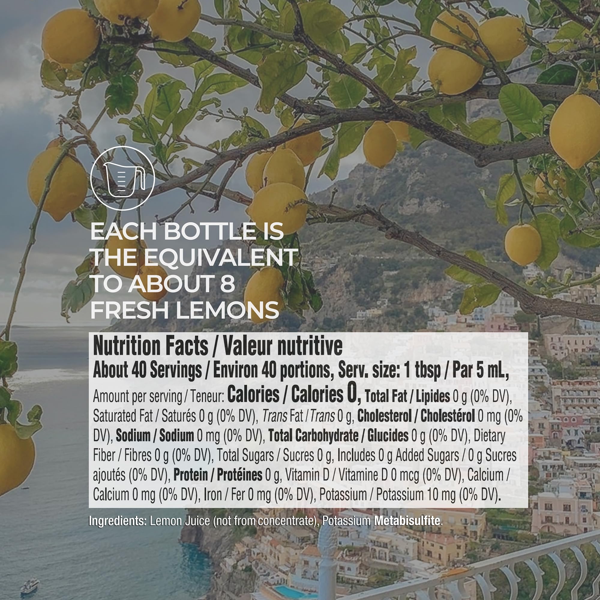 Product of Italy branding on Tuscanini lemon juice packaging