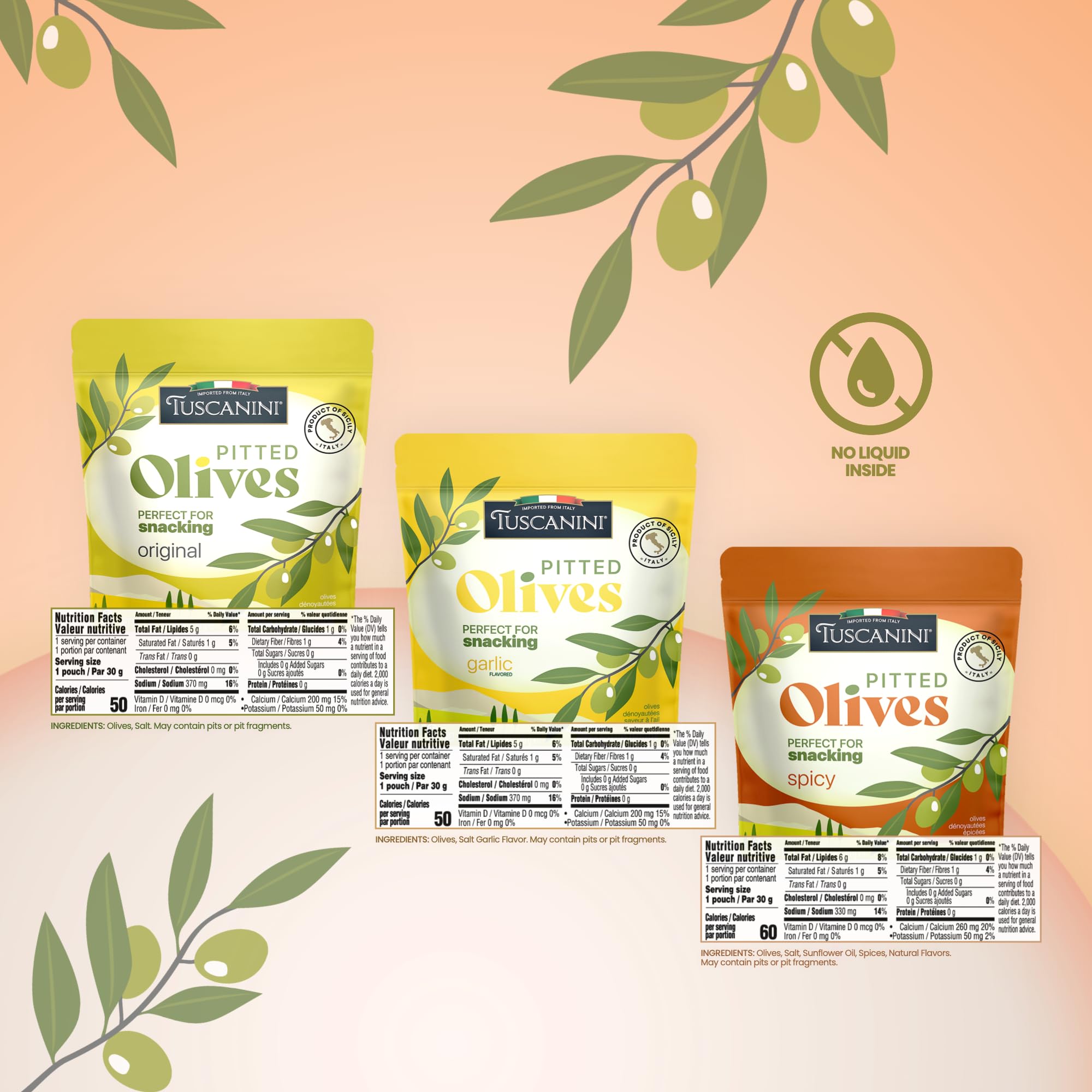 Tuscanini Snack Olives On-the-go Pouch for travel and office munching