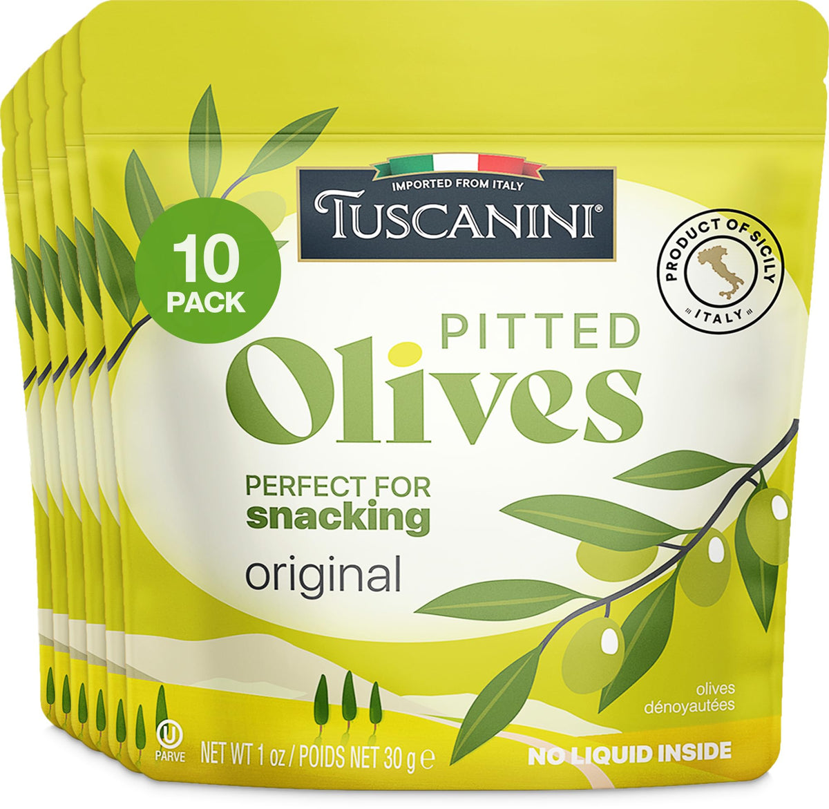 Tuscanini Snack Olives Original pouch – grab-and-go healthy snack.