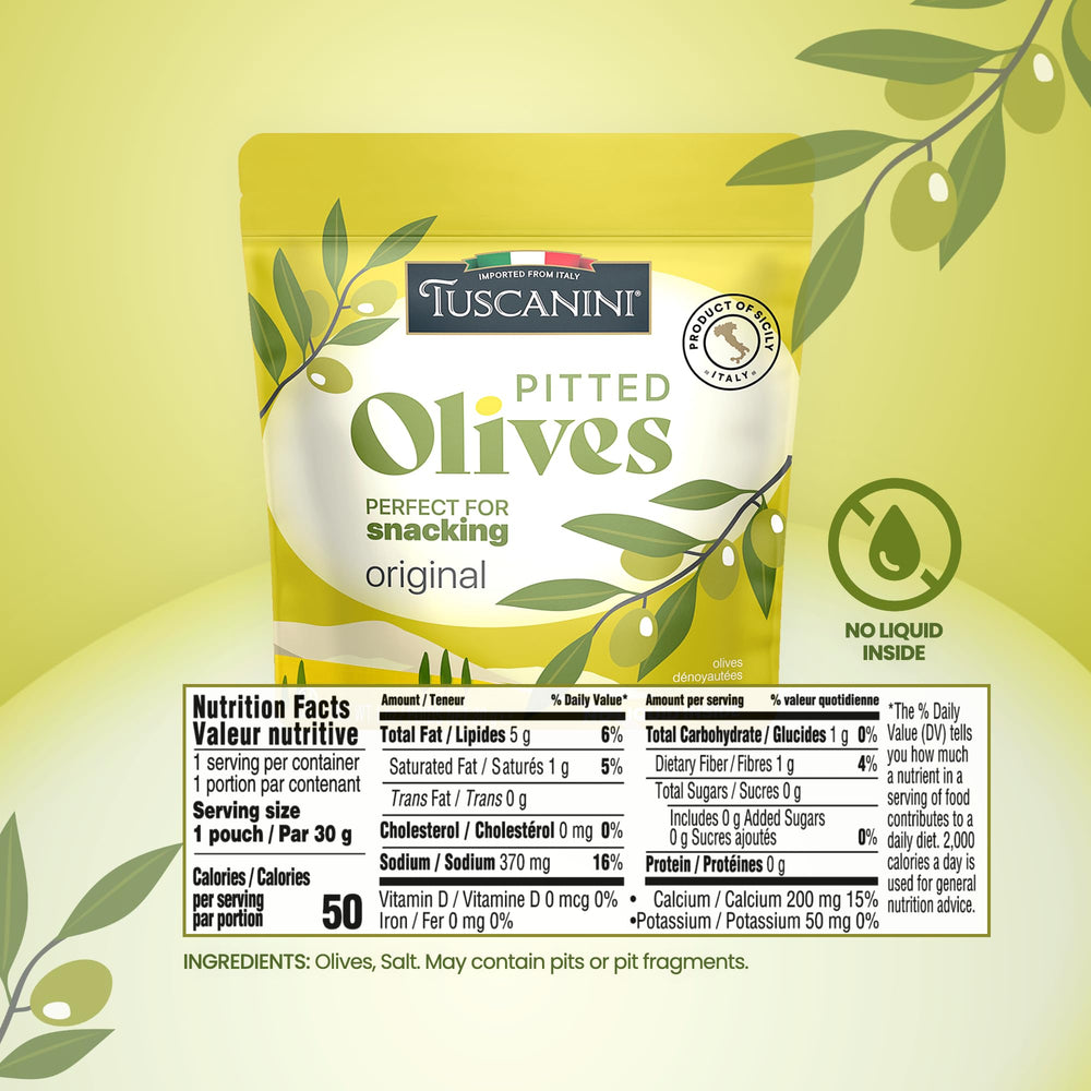 Tuscanini Snack Olives Spicy pouch – bold flavor on the move.