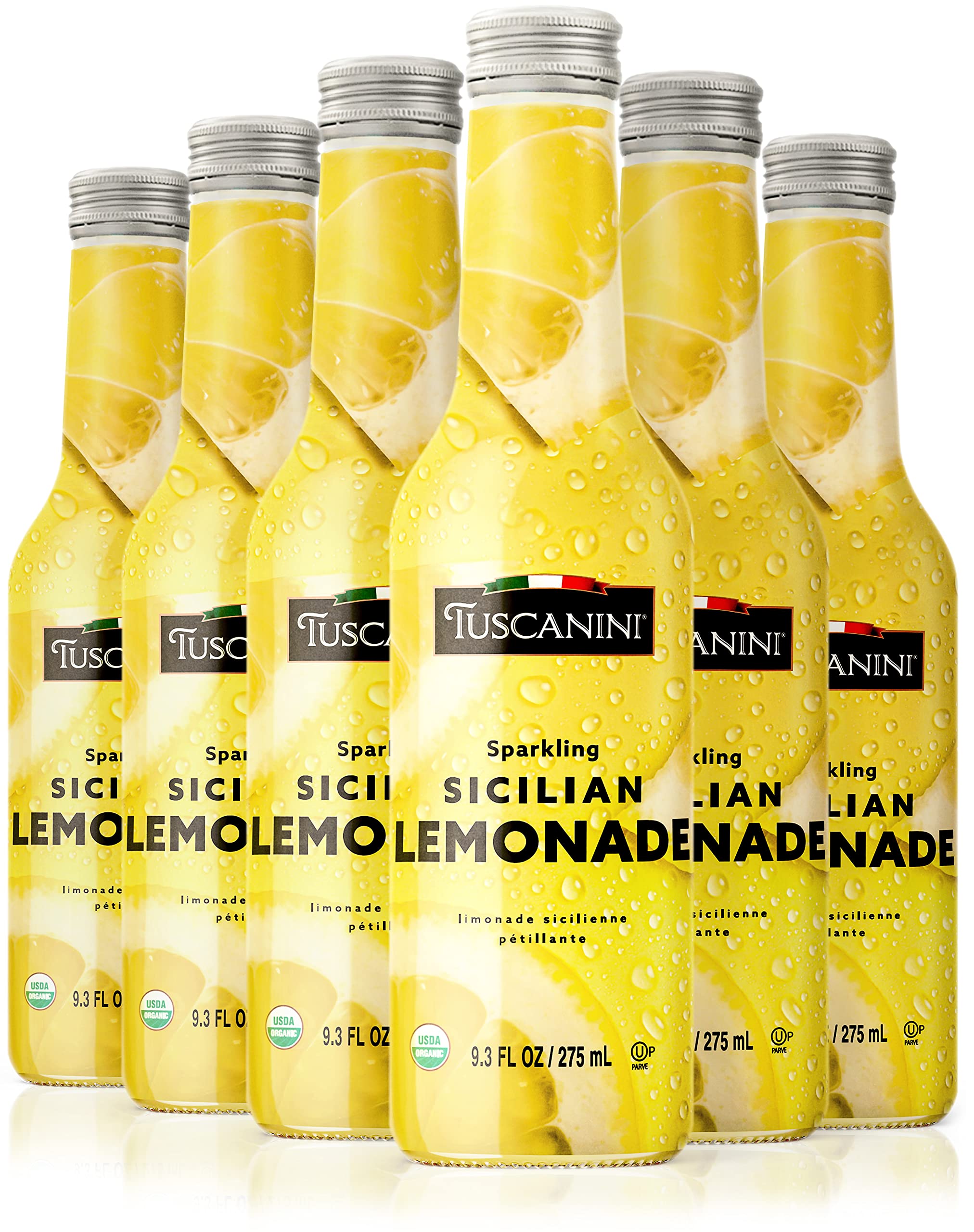 Tuscanini Sparkling Lemonade bottle on ice, a refreshing summer treat