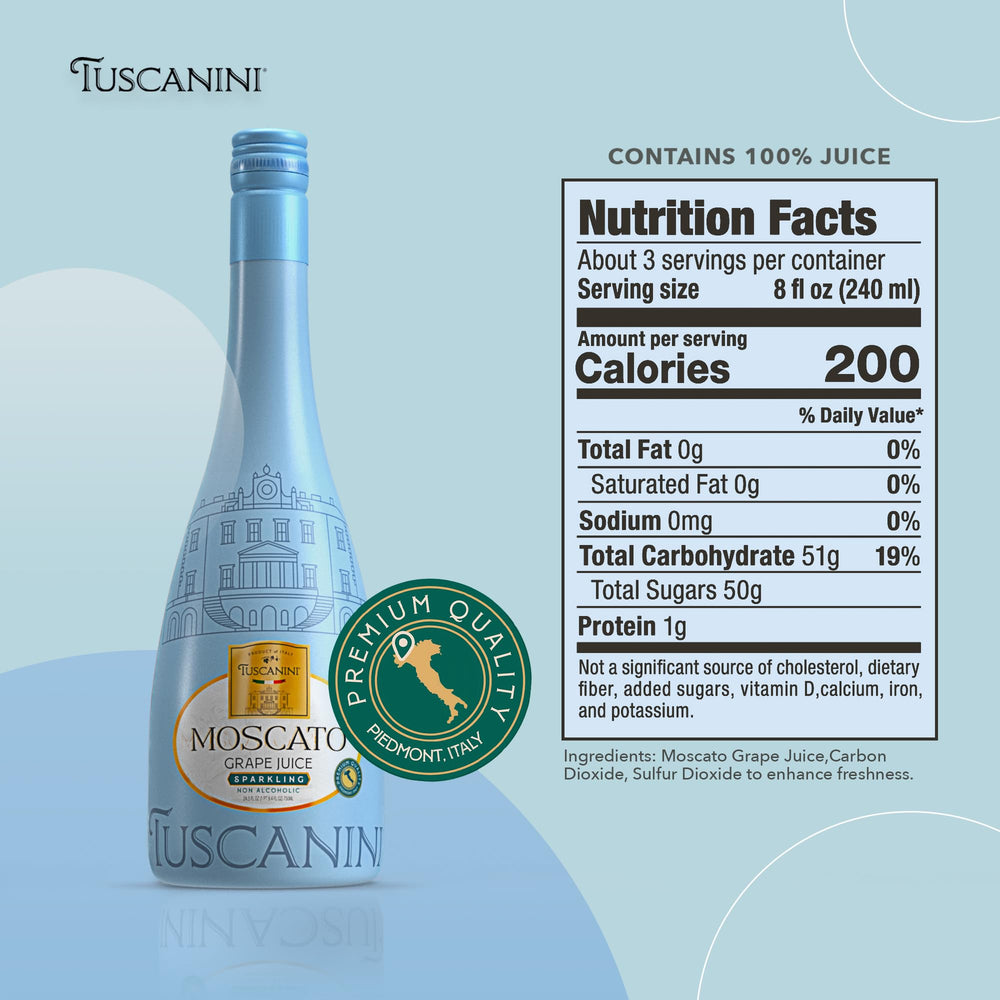 Tuscanini Sparkling Moscato glass ready for a toast, refreshing non-alcoholic option.