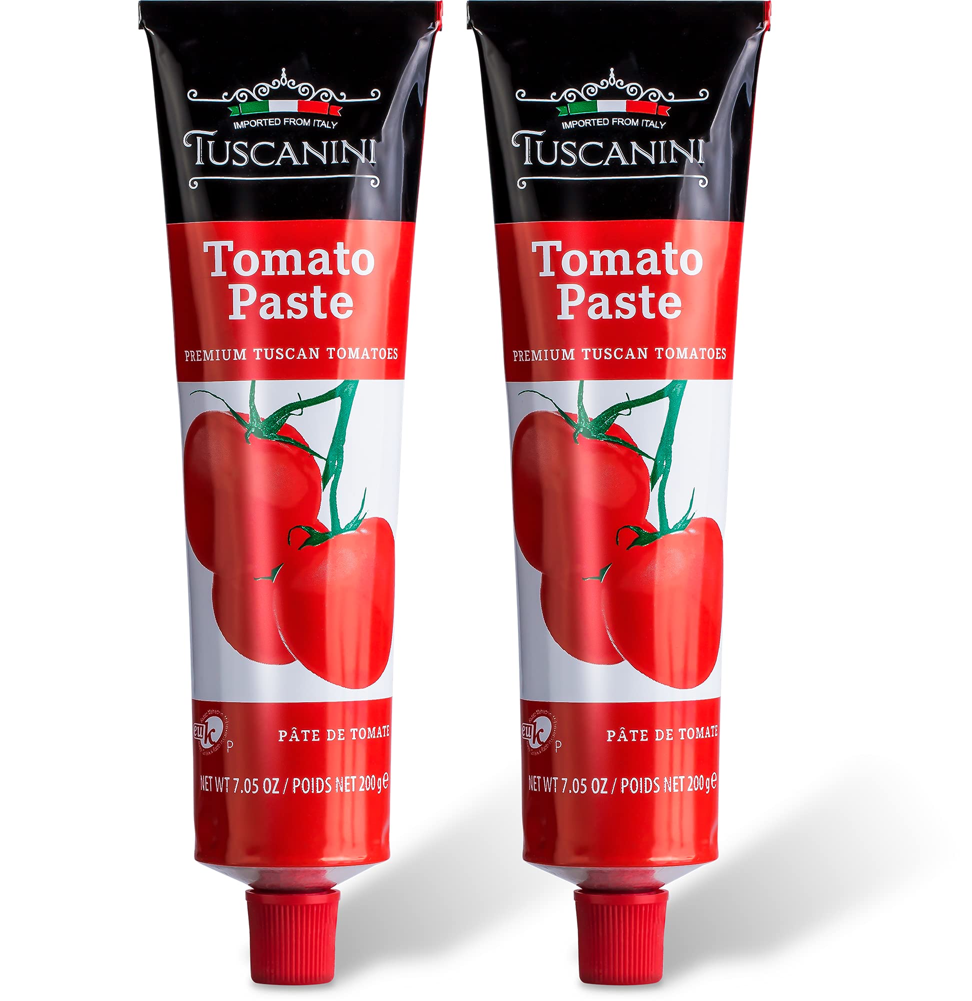 Tuscanini Tomato Paste Tube closeup, highlighting premium Italian tomatoes and convenient squeeze.