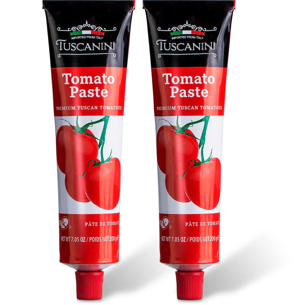 Tuscanini Tomato Paste Tube closeup, highlighting premium Italian tomatoes and convenient squeeze.