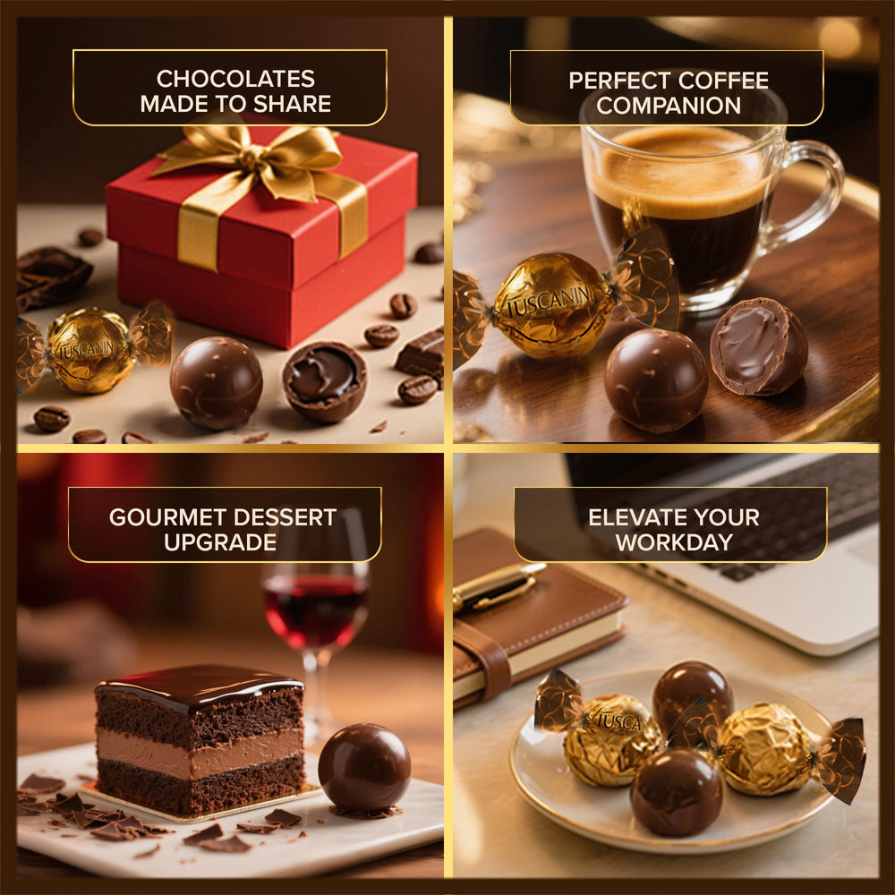 Tuscanini fine Italian truffles in elegant packaging, ideal for premium gifts.